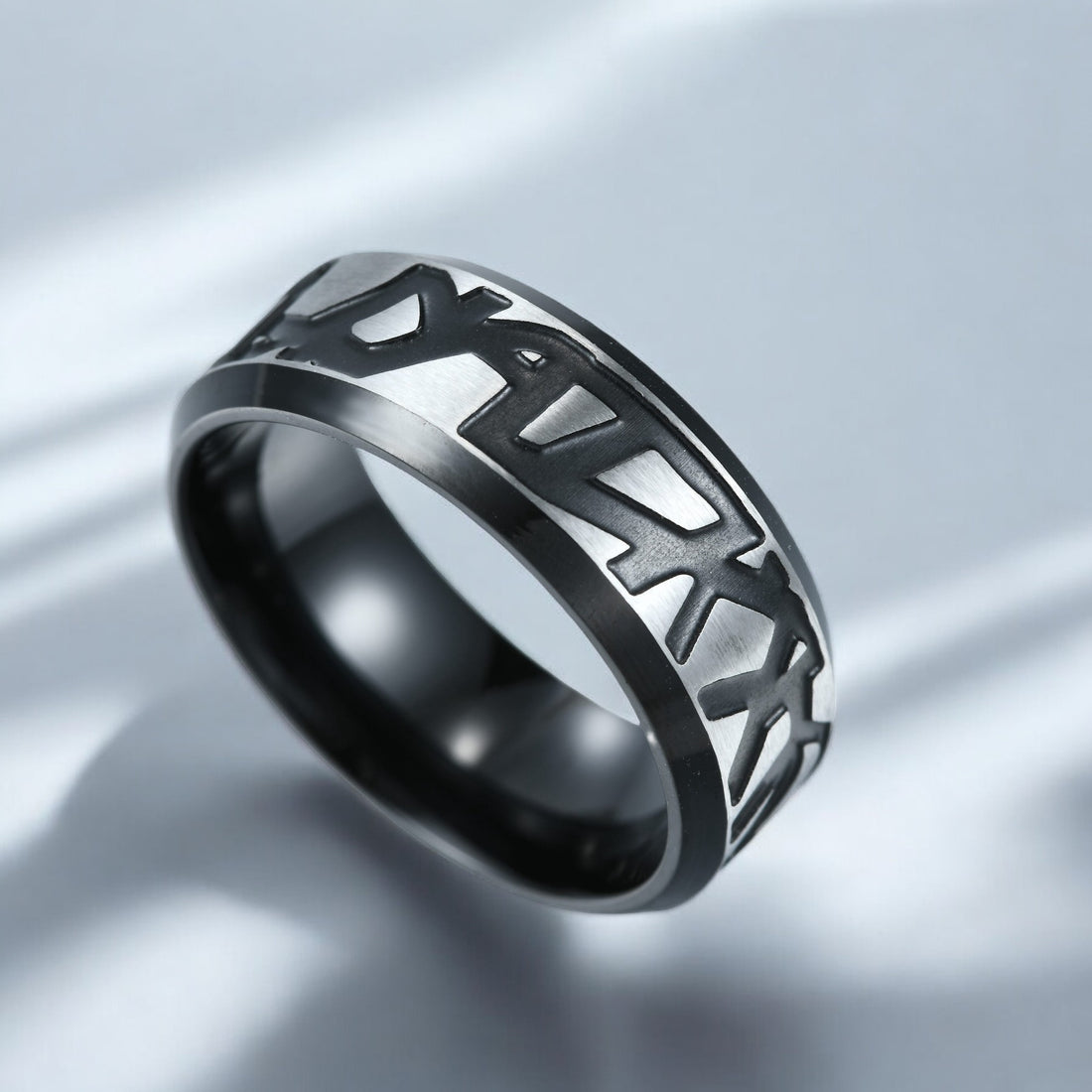 Mens Slate Engraved Silver Ring