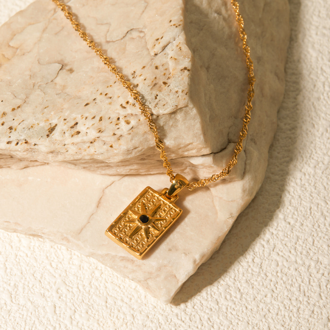 Rectangular Sun Rays Gold Necklace