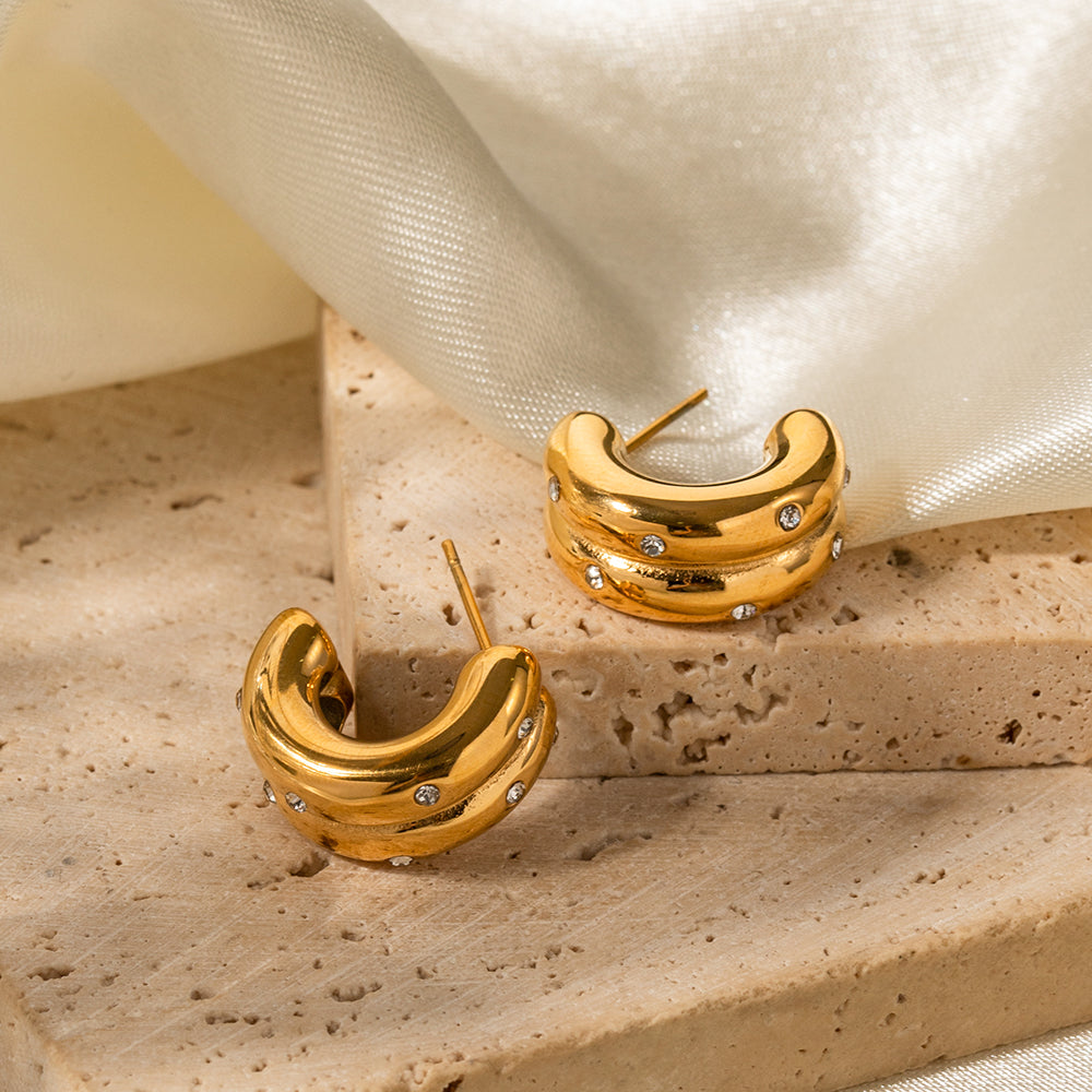 C-Arc Luster Gold Hoops with Cubic Zirconia