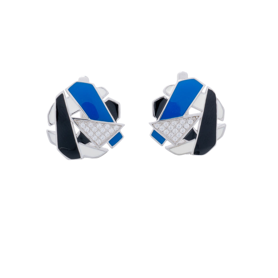 925 Silver Abstract Essence Enamel Earrings - Blue and Black