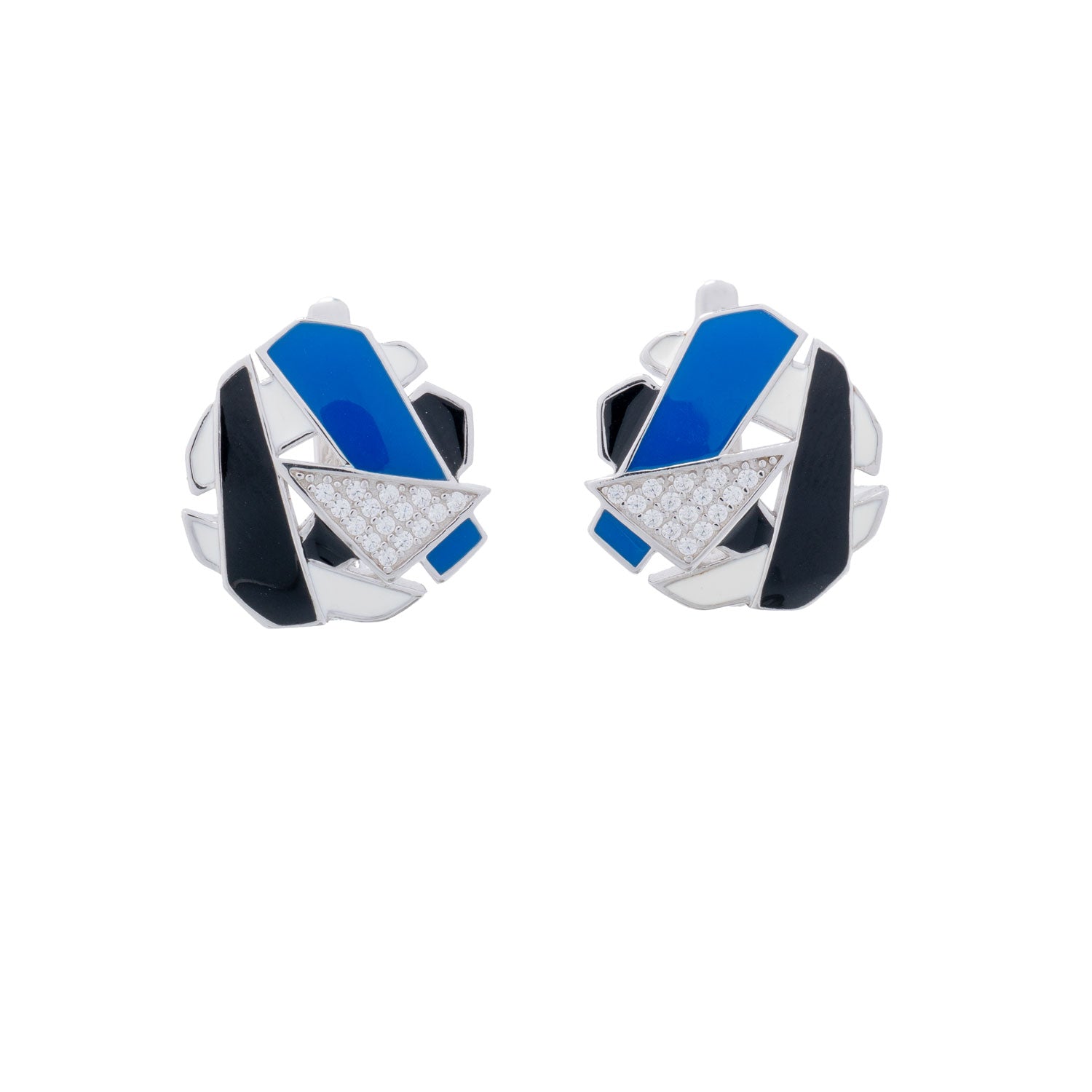 925 Silver Abstract Essence Enamel Earrings - Blue and Black