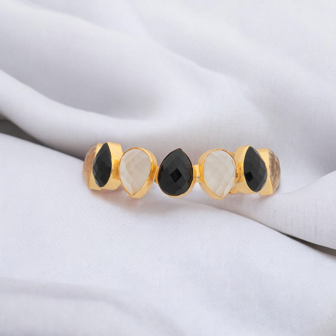 Faceted Black Onyx &amp; White Faceted Crystal Bracelet