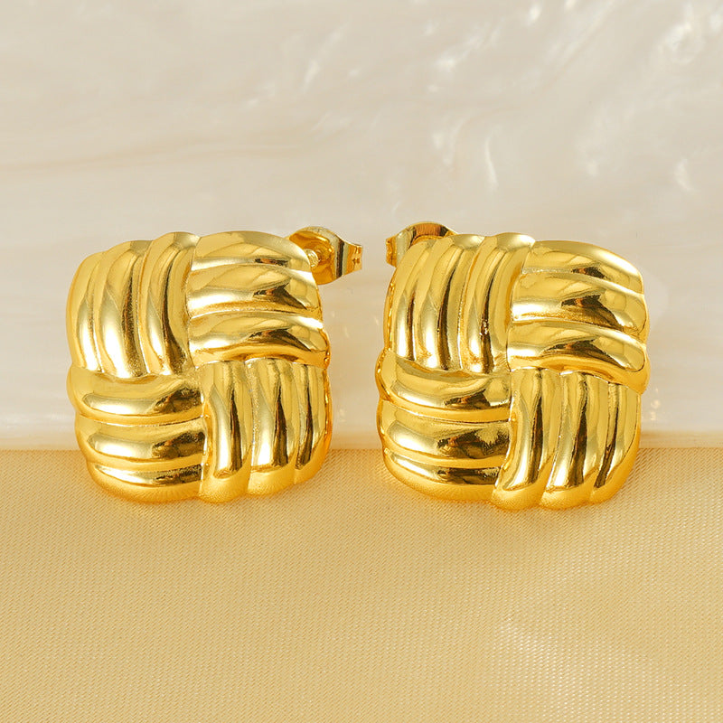 Contemporary Square Gold Studs