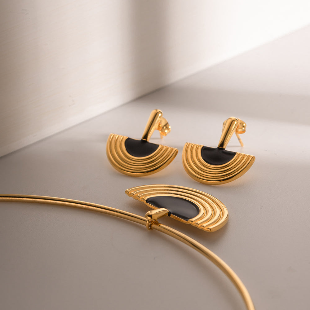 Mystic Black Gold Enamel Earrings