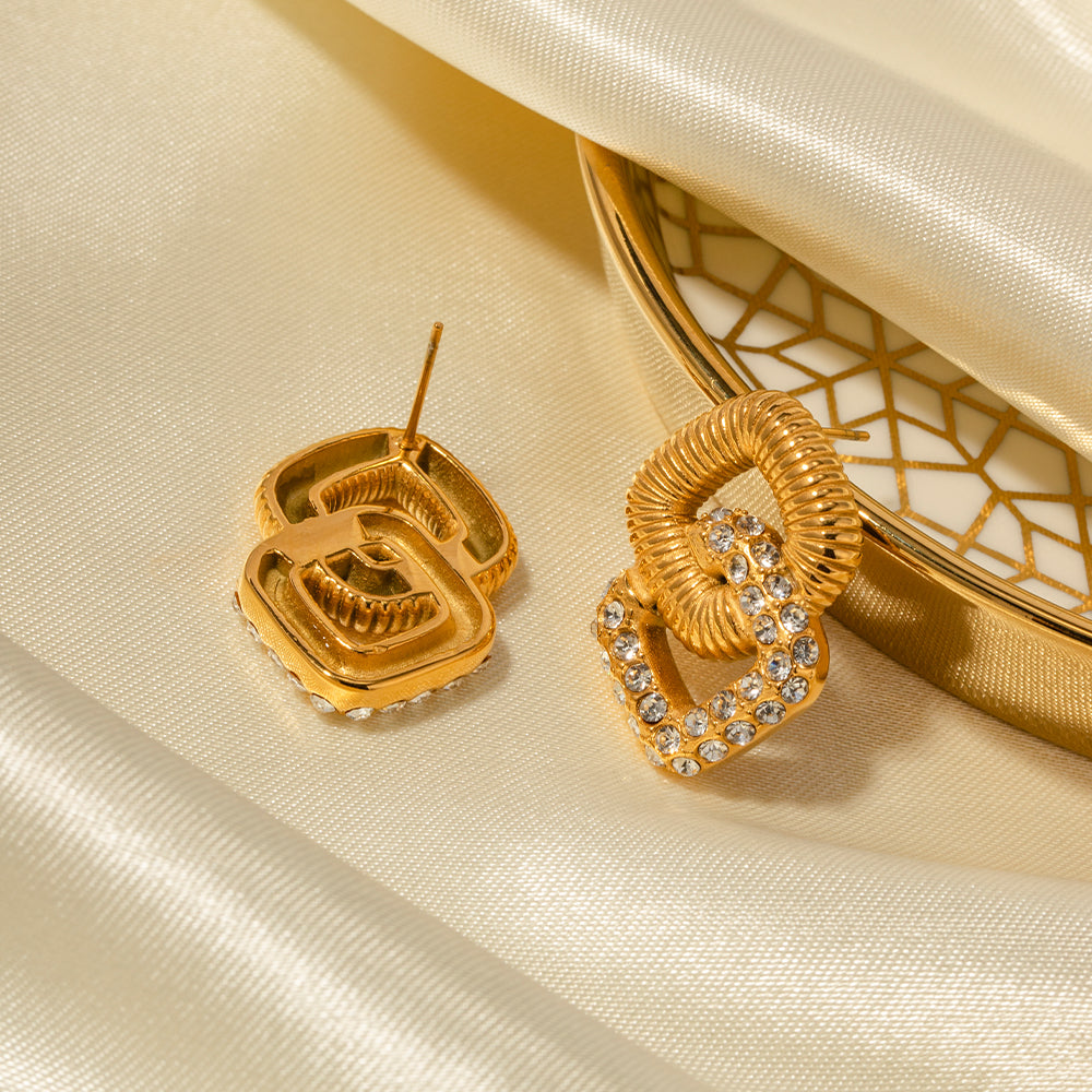 Interlocked Glam Gold - Cubic Zirconia Danglers