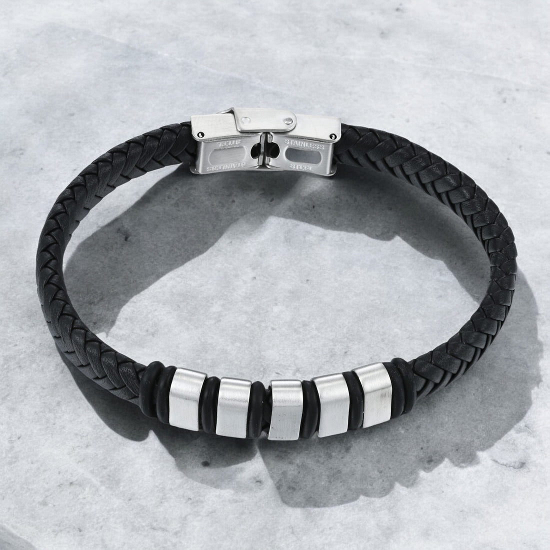 Mens Onyx Leather Bracelet