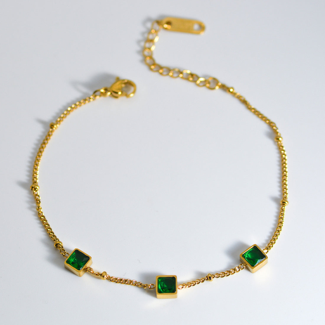 Square Cut Emerald Charm Bracelet