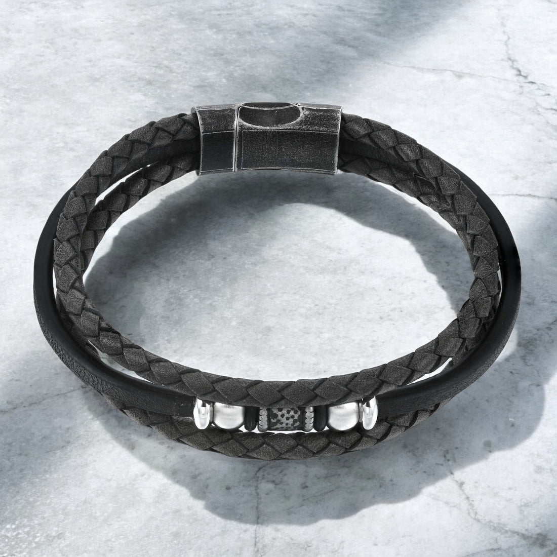 Mens Slate Stride Leather Bracelet