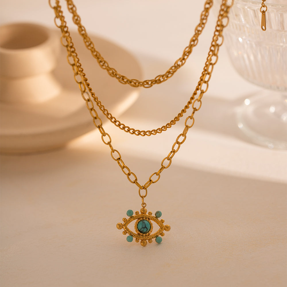 Mystic Eye Layered Turquoise Evil Eye Necklace