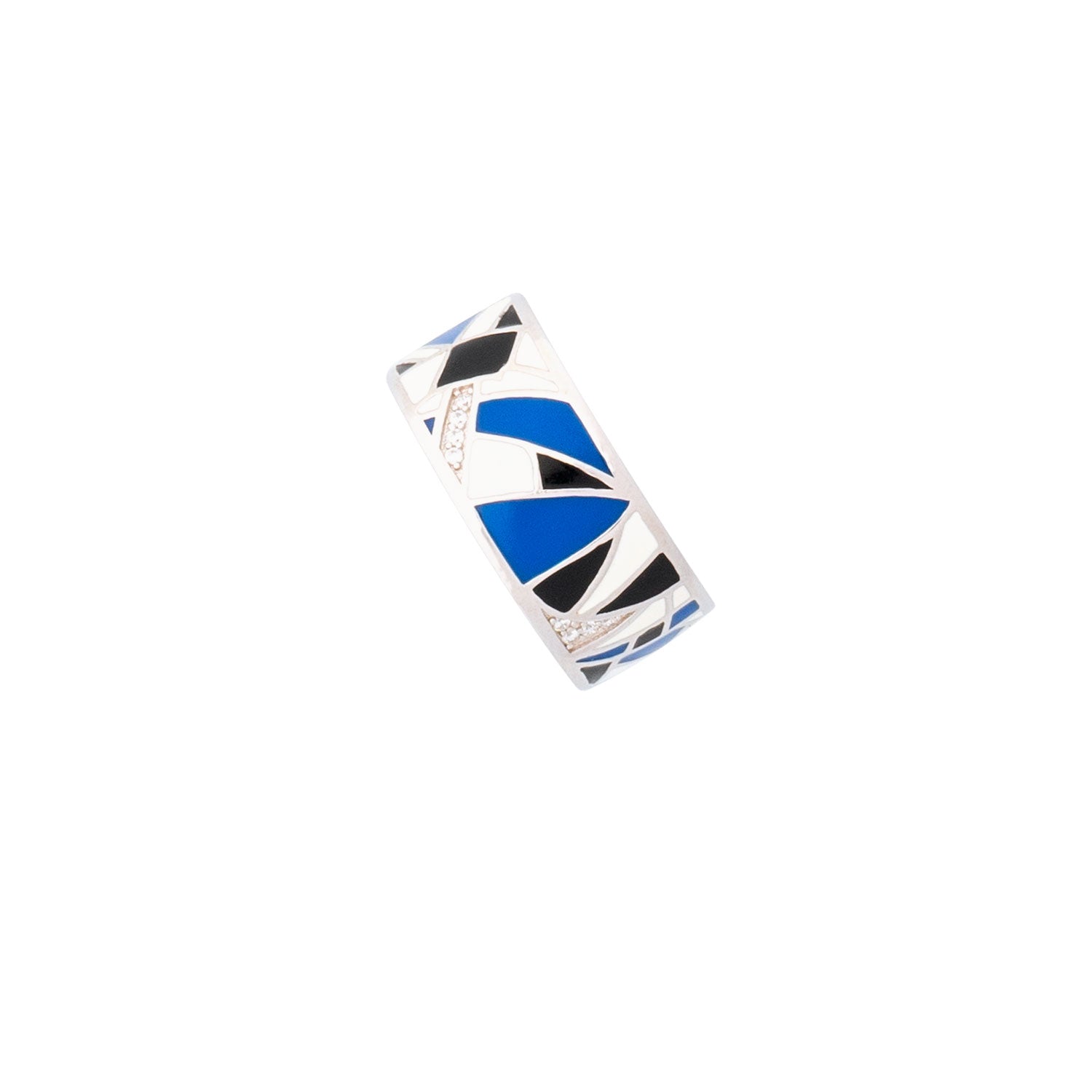 925 Silver Abstract Essence Enamel Ring - Blue and Black