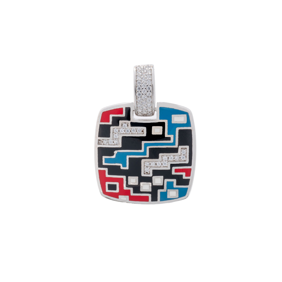 925 Silver Tetra Block Enamel Pendant