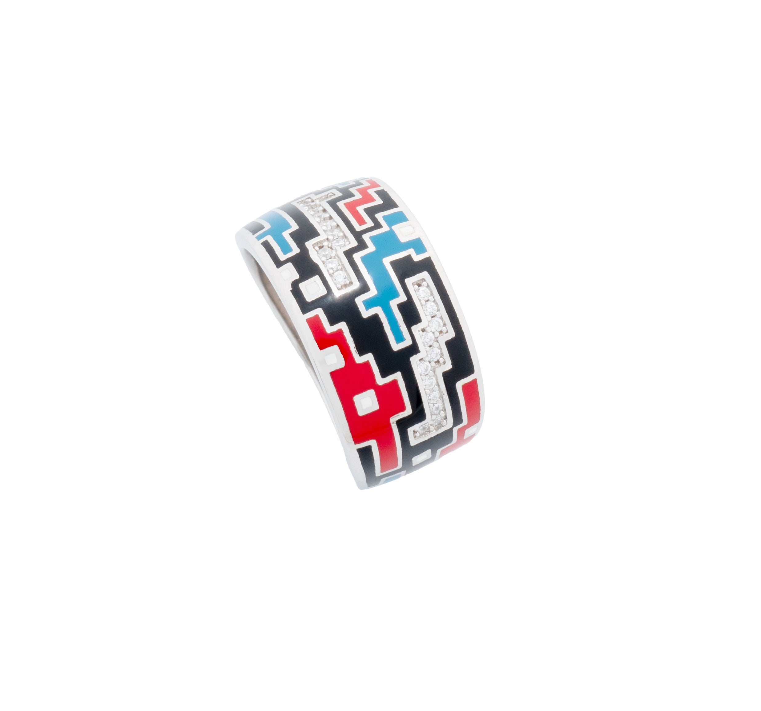 925 Silver Tetra Block Enamel Ring