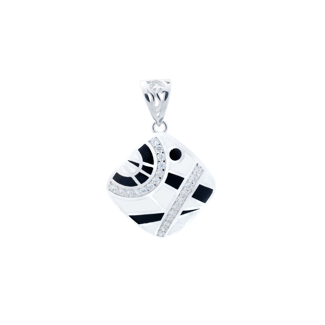 925 Silver Abstract Essence Enamel Pendant - Black and White