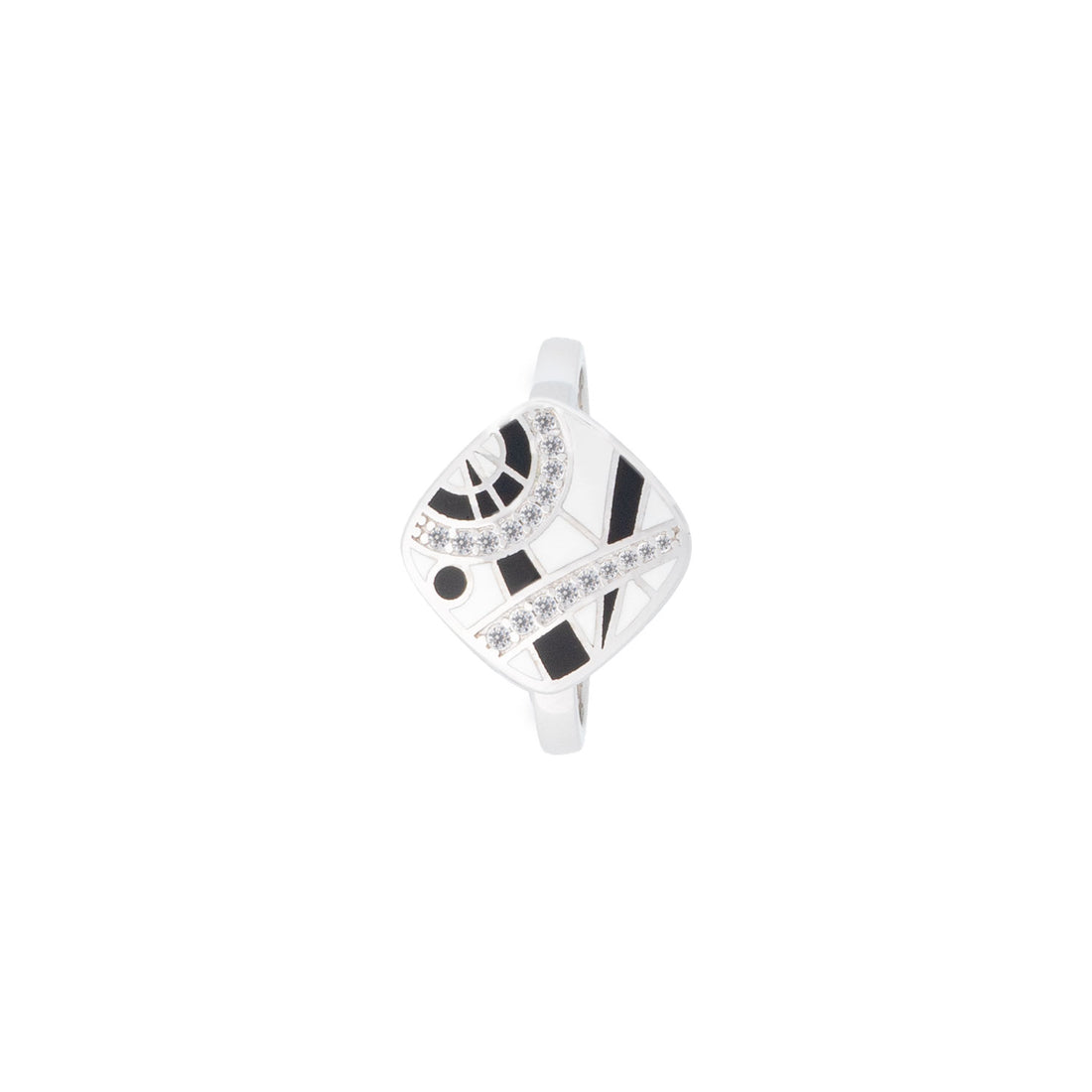 925 Silver Abstract Essence Enamel Ring - Black and White