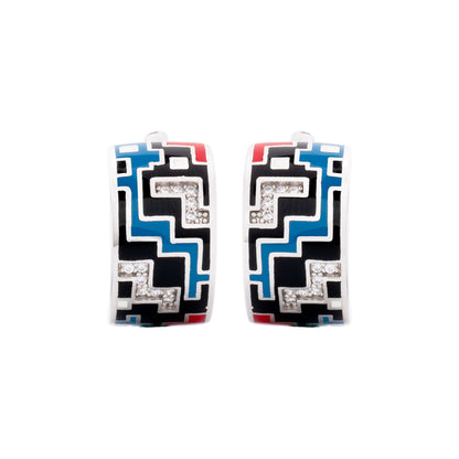 925 Silver Tetra Block Enamel Earrings