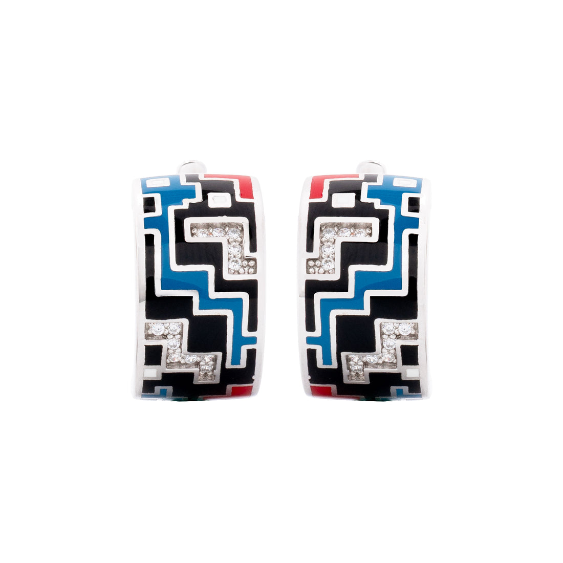 925 Silver Tetra Block Enamel Earrings