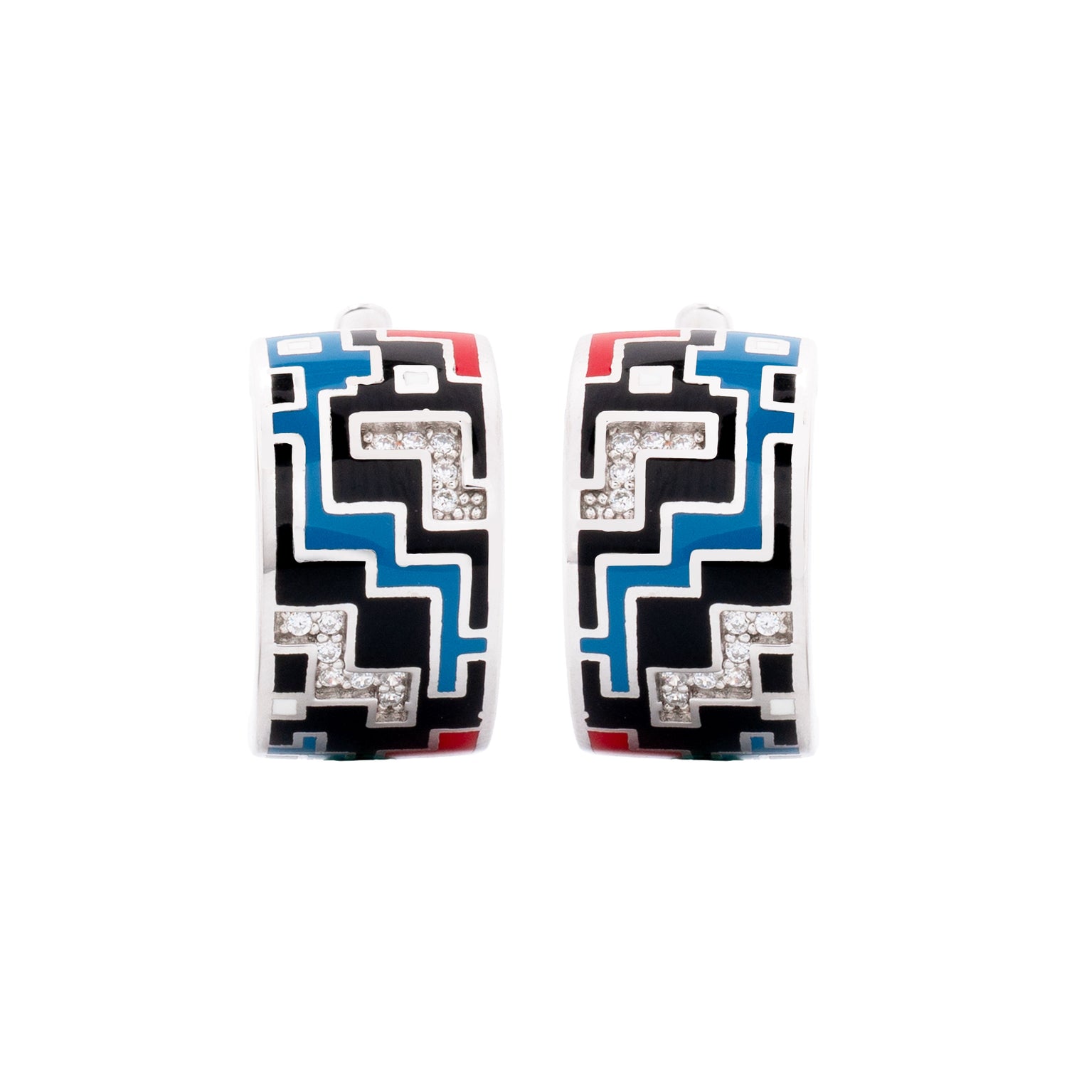 925 Silver Tetra Block Enamel Earrings