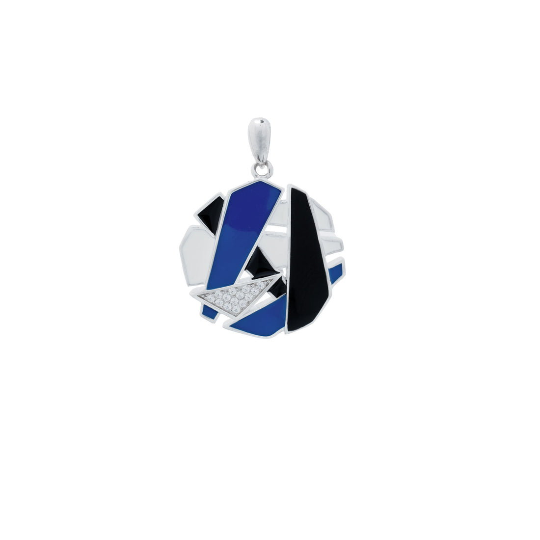 925 Silver Abstract Essence Enamel Pendant - Blue and Black