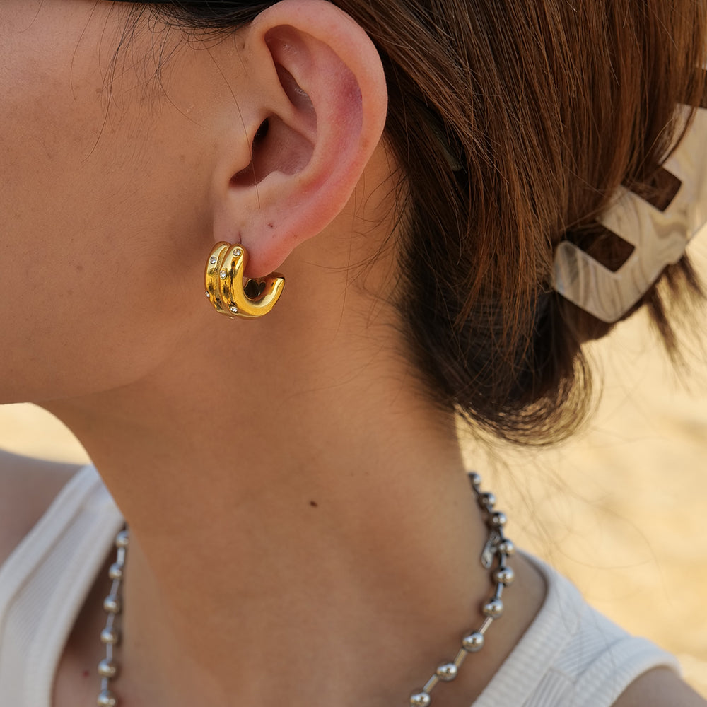 C-Arc Luster Gold Hoops with Cubic Zirconia