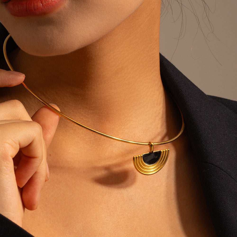 Half Moon Gold Stiff Necklace