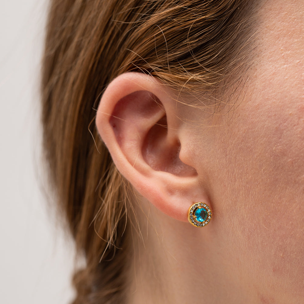 Sparkling Green Gemstone Gold Earrings with Cubic Zirconia