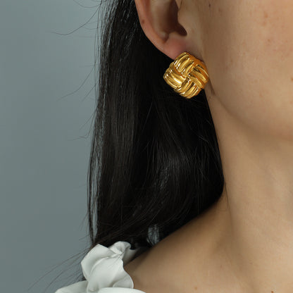 Contemporary Square Gold Studs