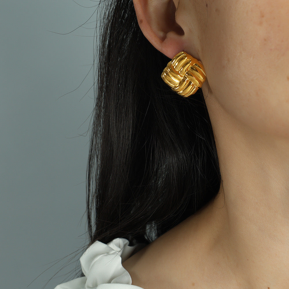 Contemporary Square Gold Studs