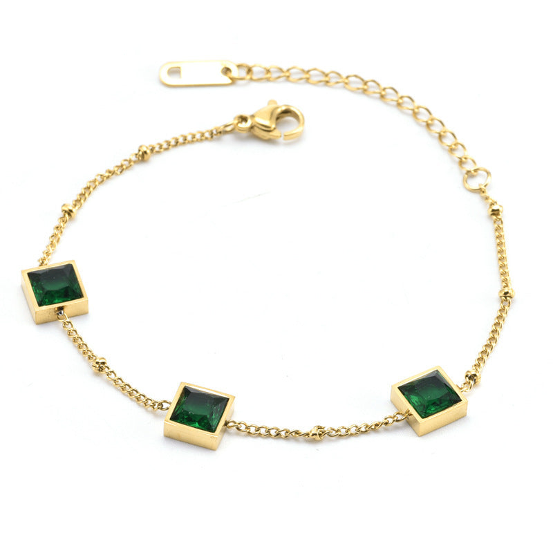 Square Cut Emerald Charm Bracelet