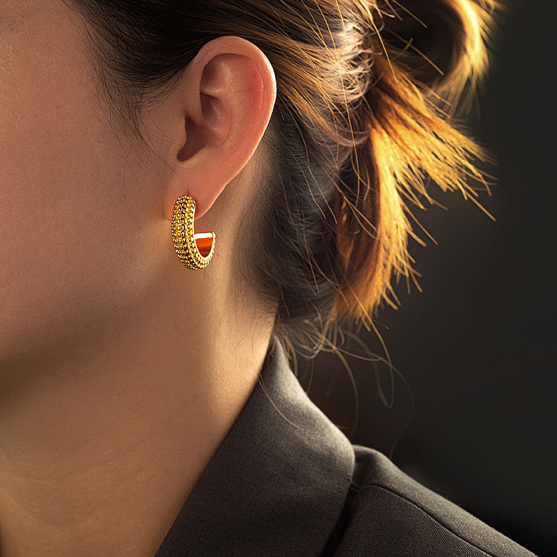 Pebbled Gold Hoops
