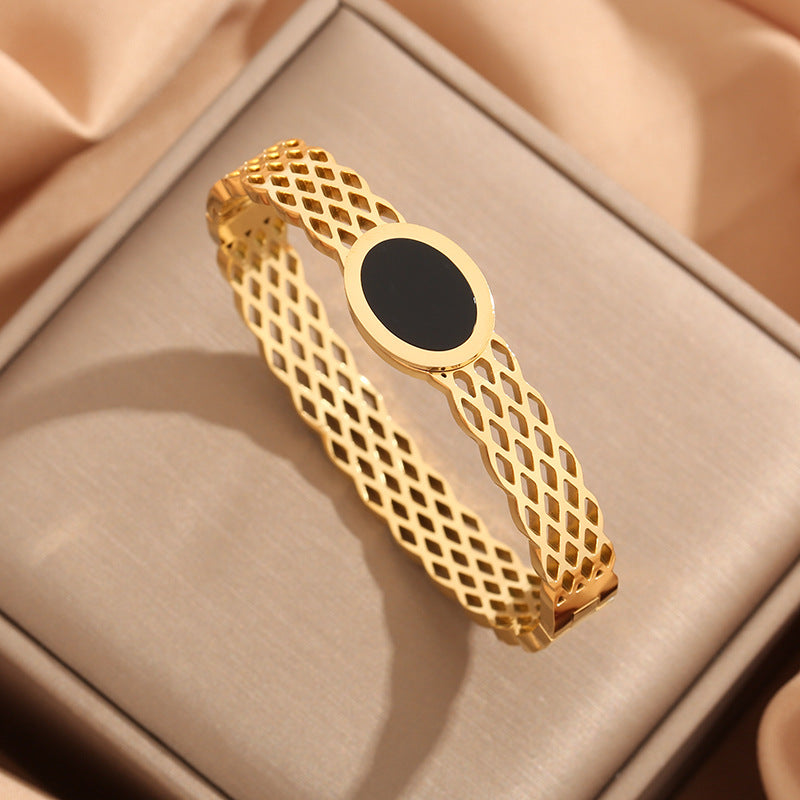 Enamel Oval Charm Bangle Bracelet