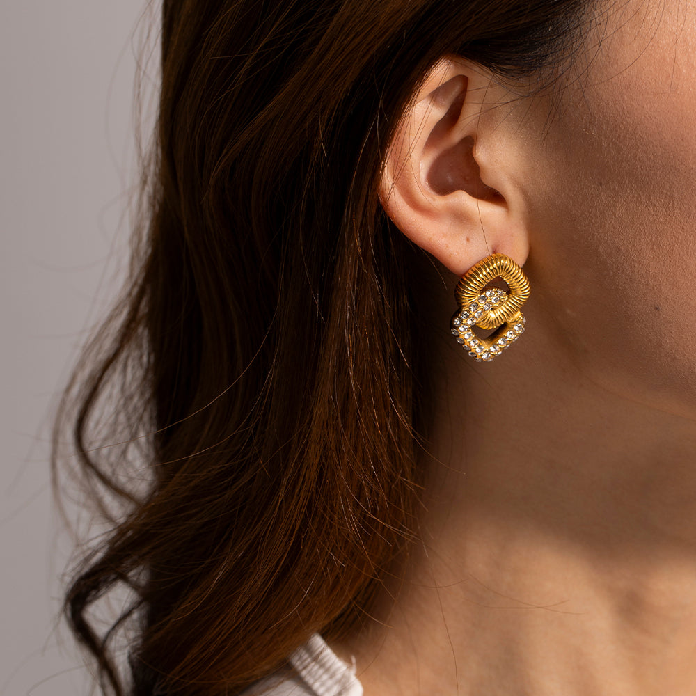 Interlocked Glam Gold - Cubic Zirconia Danglers