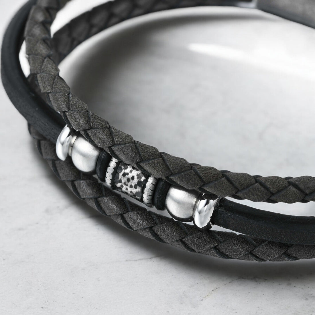 Mens Slate Stride Leather Bracelet