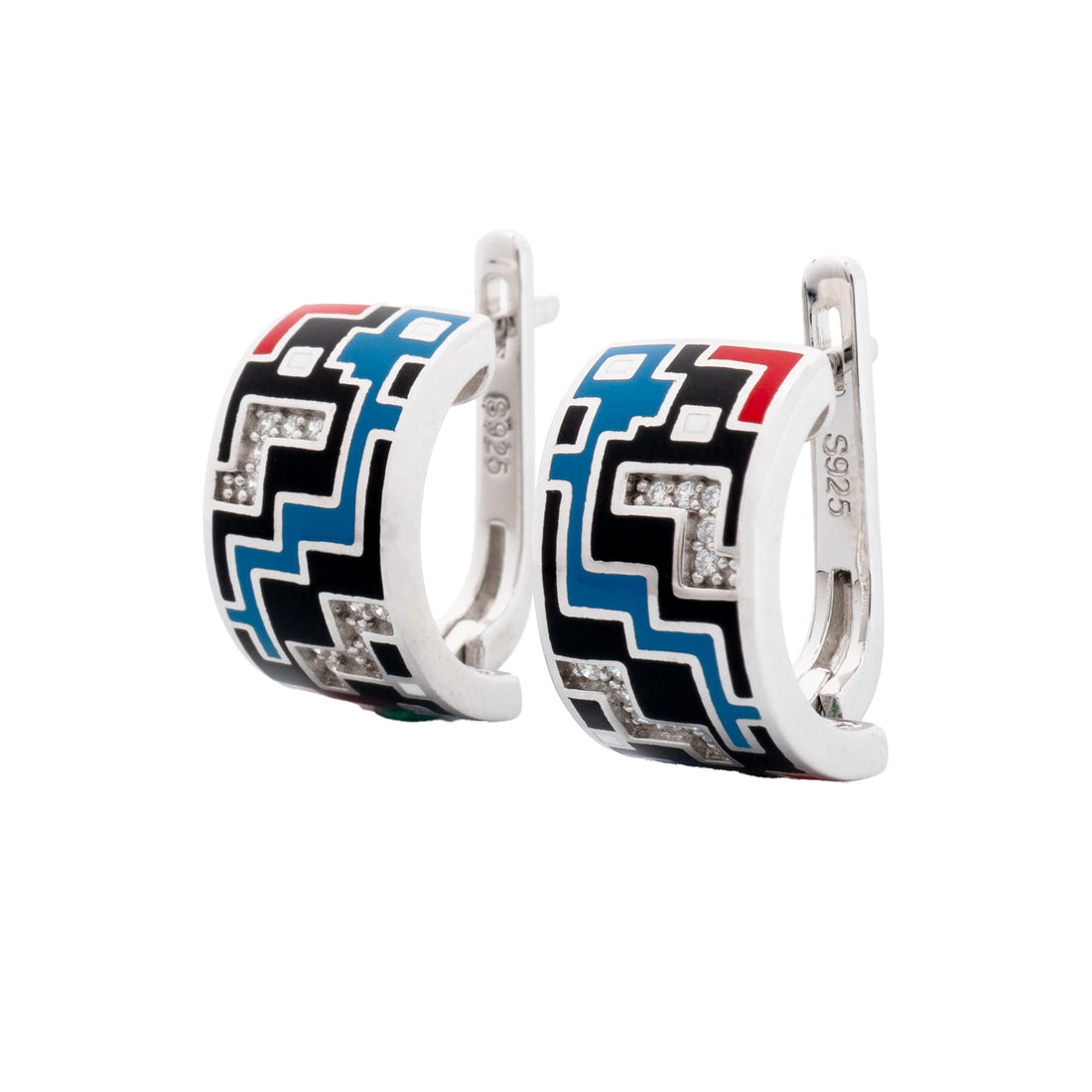 925 Silver Tetra Block Enamel Earrings