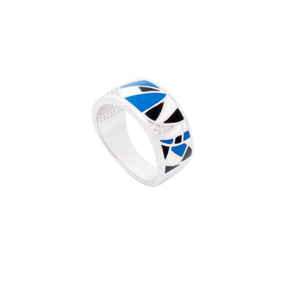 925 Silver Abstract Essence Enamel Ring - Blue and Black