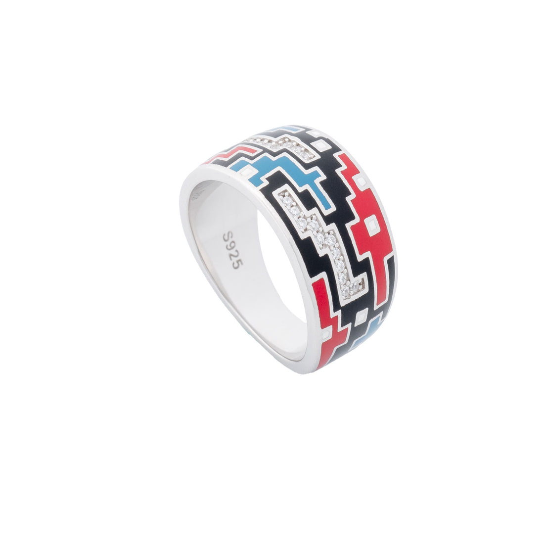 925 Silver Tetra Block Enamel Ring