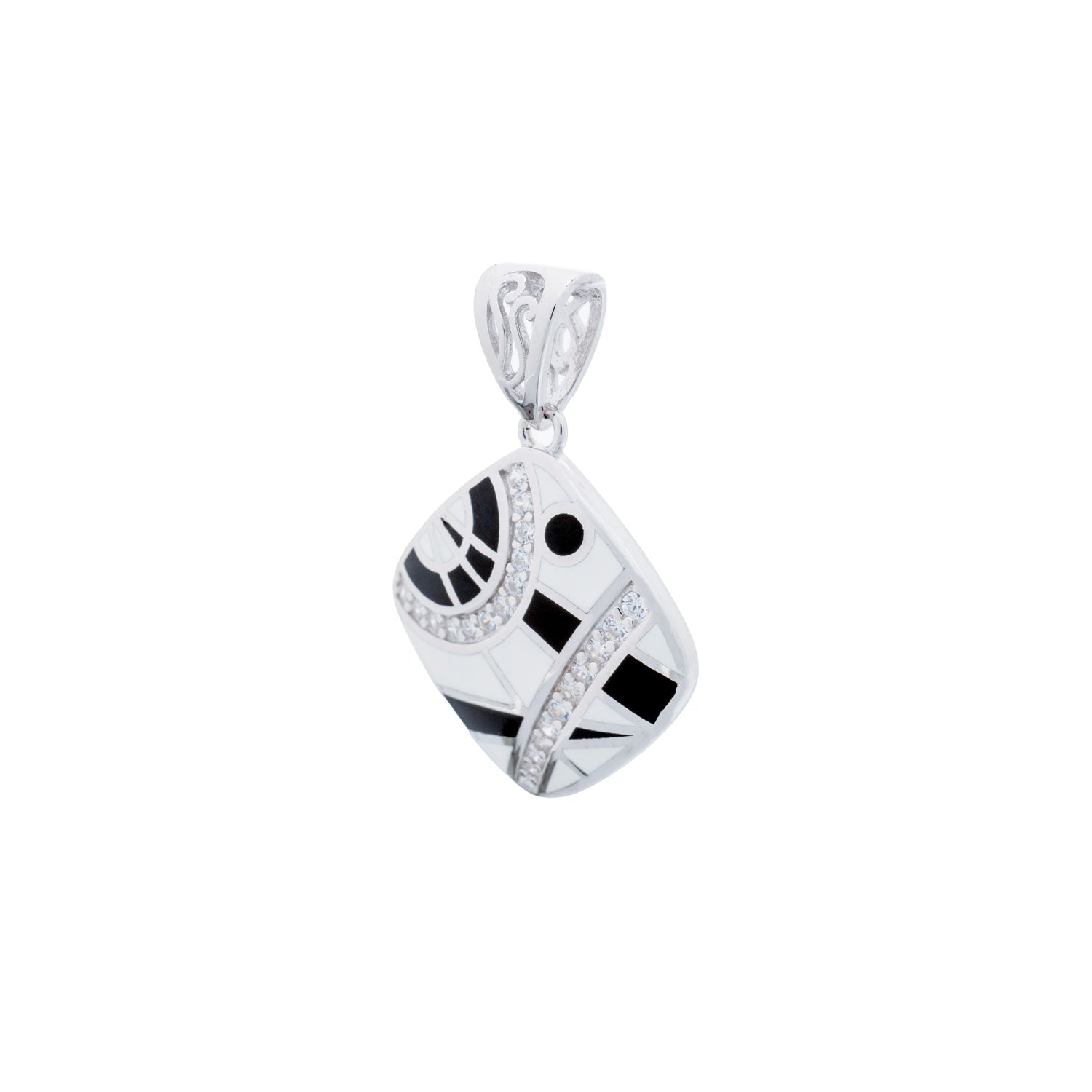 925 Silver Abstract Essence Enamel Pendant - Black and White