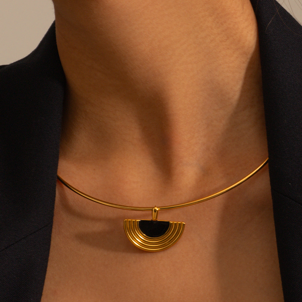 Half Moon Gold Stiff Necklace