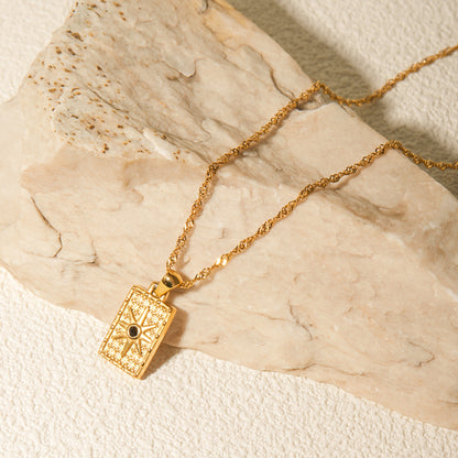 Rectangular Sun Rays Gold Necklace