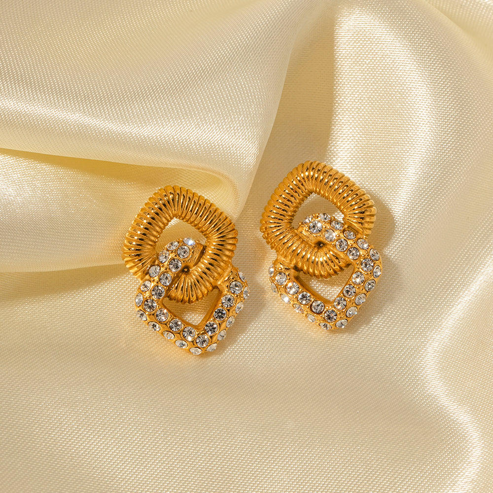 Interlocked Glam Gold - Cubic Zirconia Danglers