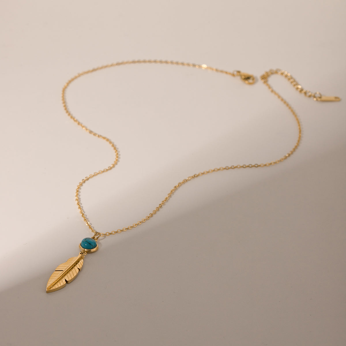 Aqua Feather Gold Necklace