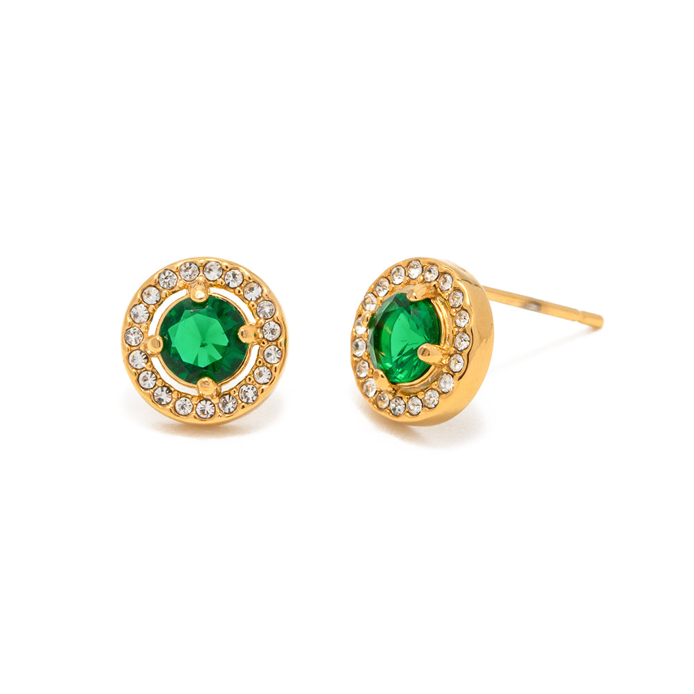 Sparkling Green Gemstone Gold Earrings with Cubic Zirconia