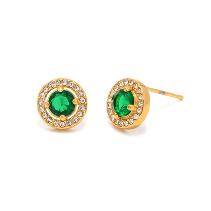 Sparkling Green Gemstone Gold Earrings with Cubic Zirconia