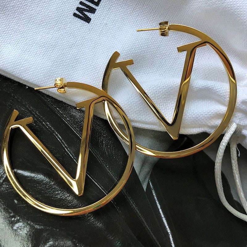 Vivid V Gold Hoops