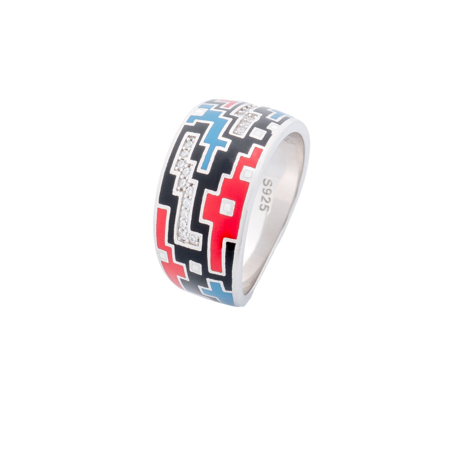 925 Silver Tetra Block Enamel Ring
