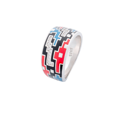925 Silver Tetra Block Enamel Ring