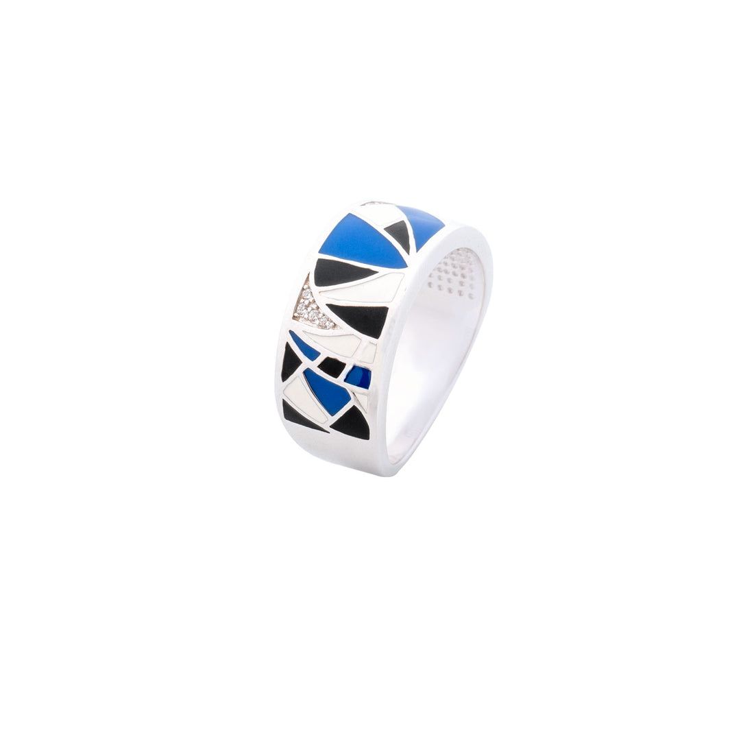 925 Silver Abstract Essence Enamel Ring - Blue and Black
