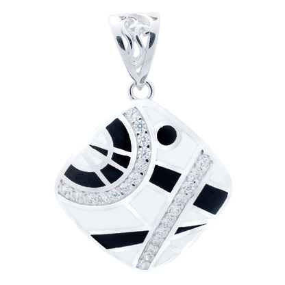 925 Silver Abstract Essence Enamel Pendant - Black and White