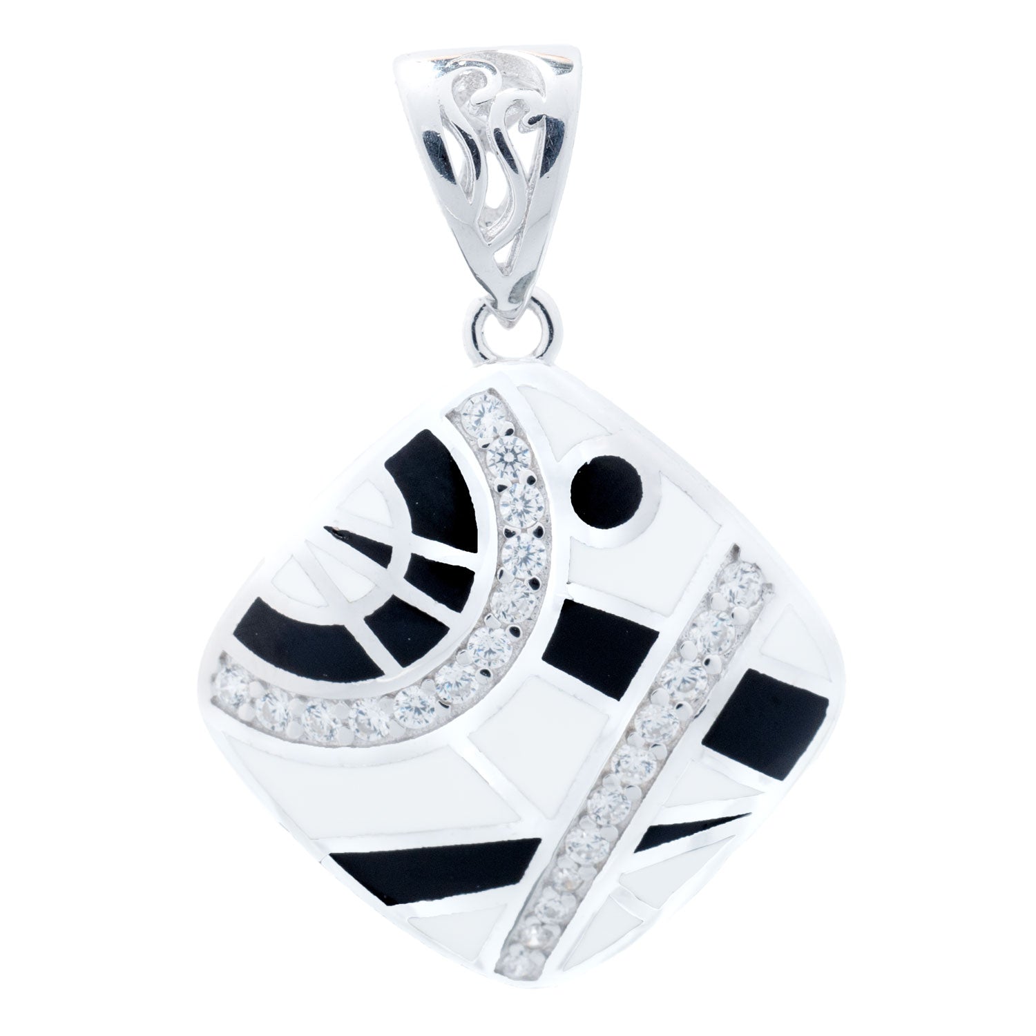925 Silver Abstract Essence Enamel Pendant - Black and White