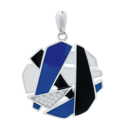 925 Silver Abstract Essence Enamel Pendant - Blue and Black