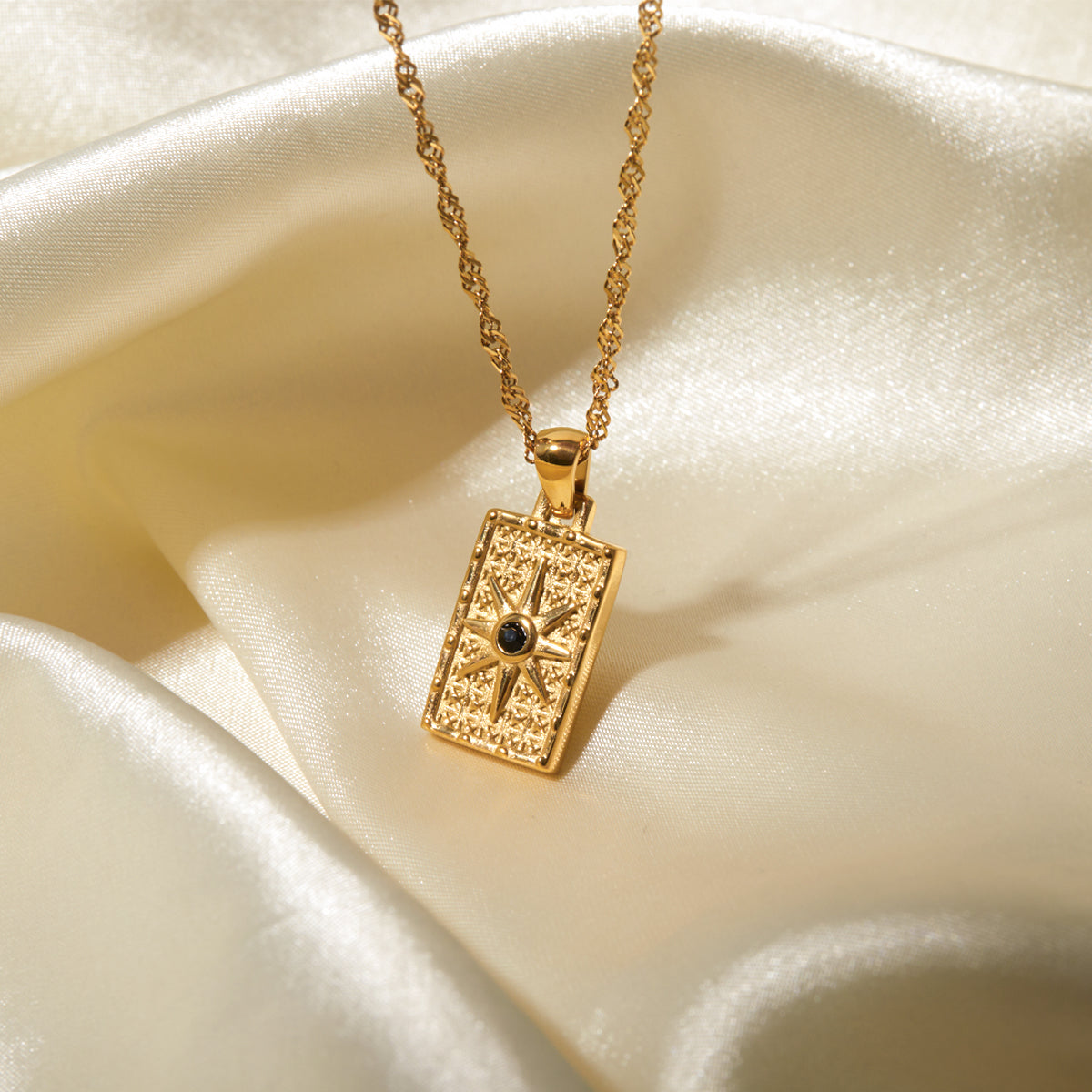 Rectangular Sun Rays Gold Necklace